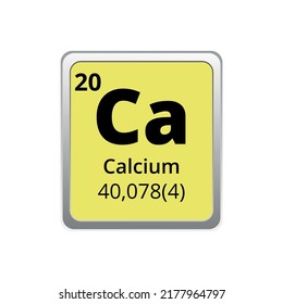 Periodic table element calcium icon on white background, square vector illustration with gradient, vector icon with molar mass and atomic number for lab, science or chemistry class.