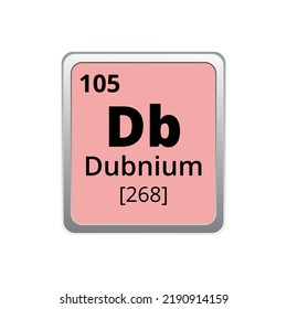 Periodic table element dubnium icon on white background, square vector illustration with gradient, vector icon with molar mass and atomic number for lab, science or chemistry class.