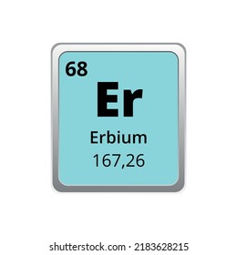 Periodic table element erbium icon on white background, square vector illustration with gradient, vector icon with molar mass and atomic number for lab, science or chemistry class.