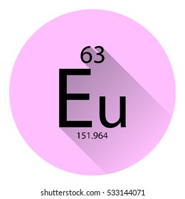 The periodic table element Europium with the basic properties. Flat style with long shadow.