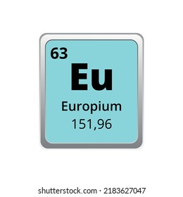 Periodic table element europium icon on white background, square vector illustration with gradient, vector icon with molar mass and atomic number for lab, science or chemistry class.
