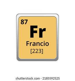 Periodic table element francium icon on white background, square vector illustration with gradient, vector icon with molar mass and atomic number for lab, science or chemistry class.