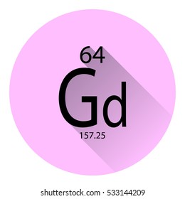 The periodic table element Gadolinium with the basic properties. Flat style with long shadow.