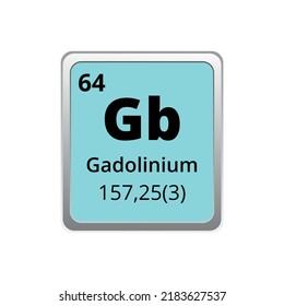 Periodic table element gadolinium icon on white background, square vector illustration with gradient, vector icon with molar mass and atomic number for lab, science or chemistry class.