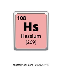 Periodic table element hassium icon on white background, square vector illustration with gradient, vector icon with molar mass and atomic number for lab, science or chemistry class.