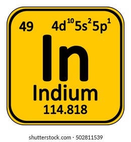 Periodic table element indium icon on white background. Vector illustration.