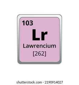 Periodic table element Lawrencium icon on white background, square vector illustration with gradient, vector icon with molar mass and atomic number for lab, science or chemistry class.