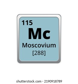 Periodic table element Moscovium icon on white background, square vector illustration with gradient, vector icon with molar mass and atomic number for lab, science or chemistry class.