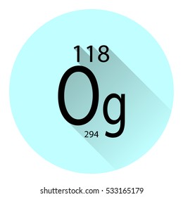 The periodic table element Oganesson with the basic properties. Flat style with long shadow.