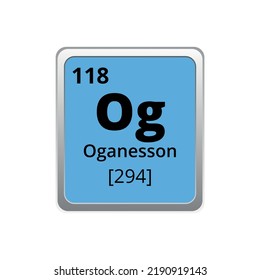 Periodic table element oganesson icon on white background, square vector illustration with gradient, vector icon with molar mass and atomic number for lab, science or chemistry class.