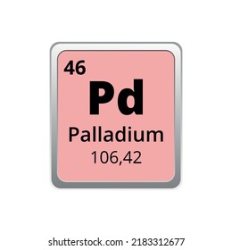 Periodic table element palladium icon on white background, square vector illustration with gradient, vector icon with molar mass and atomic number for lab, science or chemistry class.