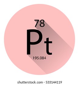 The periodic table element Platinum with the basic properties. Flat style with long shadow.