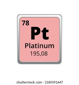 Periodic table element platinum icon on white background, square vector illustration with gradient, vector icon with molar mass and atomic number for lab, science or chemistry class.