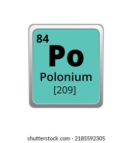 Periodic table element polonium icon on white background, square vector illustration with gradient, vector icon with molar mass and atomic number for lab, science or chemistry class.