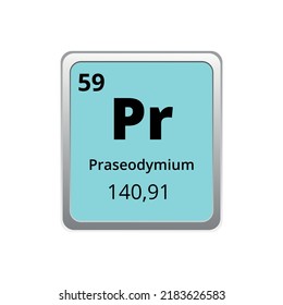Periodic table element praseodymium icon on white background, square vector illustration with gradient, vector icon with molar mass and atomic number for lab, science or chemistry class.