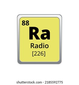 Periodic table element radio icon on white background, square vector illustration with gradient, vector icon with molar mass and atomic number for lab, science or chemistry class.