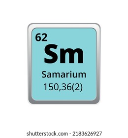 Periodic table element samarium icon on white background, square vector illustration with gradient, vector icon with molar mass and atomic number for lab, science or chemistry class.