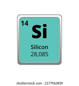 Icono de silicio de elemento de tabla periódica sobre fondo blanco, ilustración cuadrada vectorial con gradiente, icono vector con masa molar y número atómico para clase de laboratorio, ciencia o química.