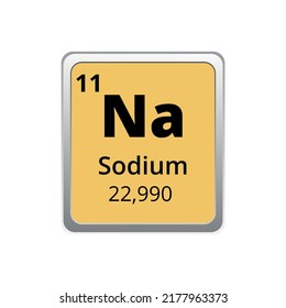 Periodic table element Sodium icon on white background, square vector illustration with gradient, vector icon with molar mass and atomic number for lab, science or chemistry class.