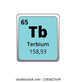 Periodic table element terbium icon on white background, square vector illustration with gradient, vector icon with molar mass and atomic number for lab, science or chemistry class.