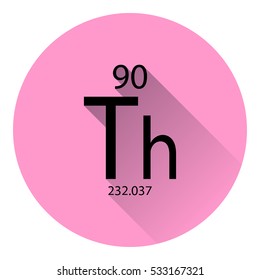 The periodic table element Thorium with the basic properties. Flat style with long shadow.