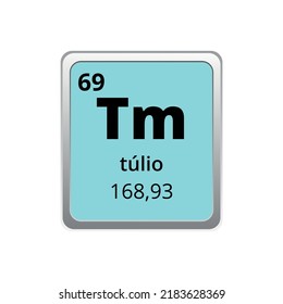 Periodic table element thulium icon on white background, square vector illustration with gradient, vector icon with molar mass and atomic number for lab, science or chemistry class.