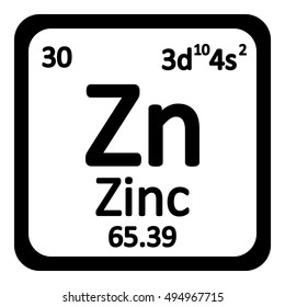 Periodic table element zinc icon on white background. Vector illustration.