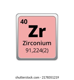 Periodic table element zirconium icon on white background, square vector illustration with gradient, vector icon with molar mass and atomic number for lab, science or chemistry class.