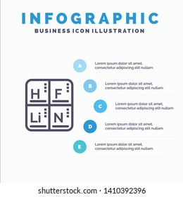 Periodic, Table, Elements, Medical Line icon with 5 steps presentation infographics Background