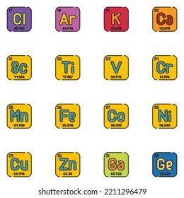 Periodic Table Filled Line Icon Set