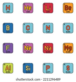 Periodic Table Filled Line Icon Set