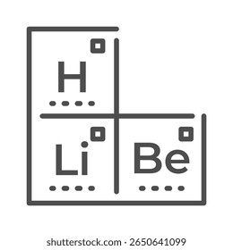 Periodic table icon for science education and learning. This line art illustration shows chemical elements with or by chemistry principles.