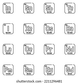 Conjunto de iconos de la línea de tabla periódica