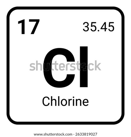 The periodic table representation of chlorine, displaying its atomic number 17, symbol Cl, name, and atomic weight 35.45 on a clean white background, commonly used in chemistry and science education.