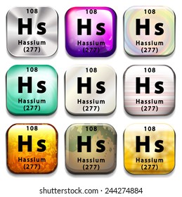 Una tabla periódica que muestra Hassium en un fondo blanco 