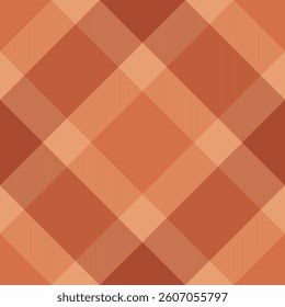 Periodic texture fabric textile, costume check background pattern. Production tartan seamless vector plaid in orange and red colors palette.
