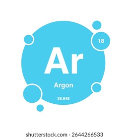 periodic vector of argon, highlighting atomic number 18 and atomic weight 39.948 with symbol S isolated on transparent background