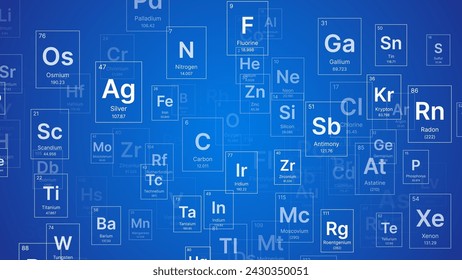 Periodical Chemical Elements on Blue Background. Education Science Backdrop. Vector Illustration.