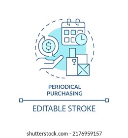 Periodical purchasing turquoise concept icon. Procurement method abstract idea thin line illustration. Regular payments. Isolated outline drawing. Editable stroke. Arial, Myriad Pro-Bold fonts used