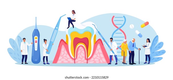 Periodontal disease. Doctor dentist checking tooth, examines patient with periodontitis. Dentistry and healthy teeth. Hygiene oral care. Stomatology. Medical dental checkup. Inflammatory gum disease