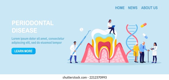 Periodontal disease. Doctor dentist checking tooth, examines patient with periodontitis. Dentistry and healthy teeth. Hygiene oral care. Stomatology. Medical dental checkup. Inflammatory gum disease