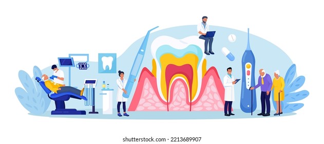 Periodontal disease. Doctor dentist checking tooth, examines patient with periodontitis. Dentistry and healthy teeth. Hygiene oral care. Stomatology. Medical dental checkup. Inflammatory gum disease