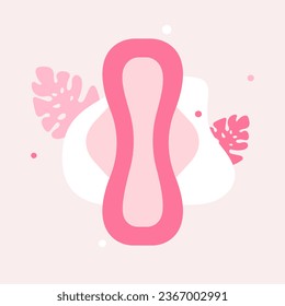Periods. Menstruation. Modern flat vector art, pad and flowers. Pink women pad. Feminine hygiene. Vector illustration in cartoon style
