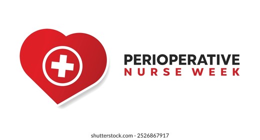 Perioperative Krankenpflegebestimmung. Herz- und Plus-Symbol. Ideal für Karten, Banner, Poster, Social Media und mehr. Weißer Hintergrund.