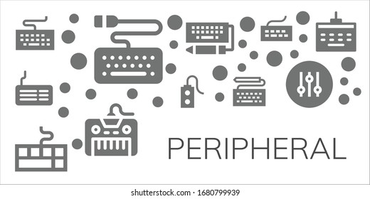 Peripheriegeräte-Icon-Set. 11 gefüllte periphere Symbole. Einschließlich Tastatur-, Controller-Symbole