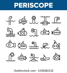 Periscope Collection Elements Icons Set Vector Thin Line. Military Submarine Vision Equipment Periscope, Nautical Boat Device Concept Linear Pictograms. Monochrome Contour Illustrations