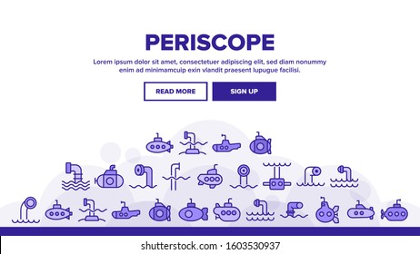 Periscope Landing Web Page Header Banner Template Vector. Military Submarine Vision Equipment Periscope, Nautical Boat Device Illustration