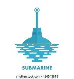 Periscope military submarine with sea water on a white background. Icon military submarine. 
Symbol of the military submarine fleet. Flat periscope of a submarine at sea. Stock vector