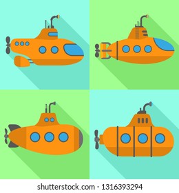Periscope submarine icons set. Flat set of periscope submarine vector icons for web design