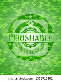 Perishable green emblem with mosaic background